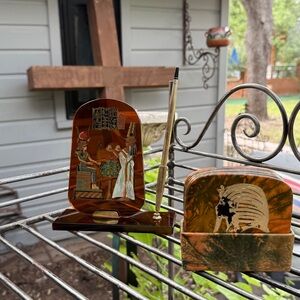 9pc Egyptian Camel Leather 4" Set 7 Pieces Tut Nefertiti & Stationery Desk Pen